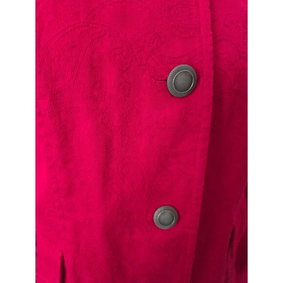 Red Paisley Boho Jacket Colorful Cotton Pockets Buttons Lightweight Collared - Picture 2 of 14